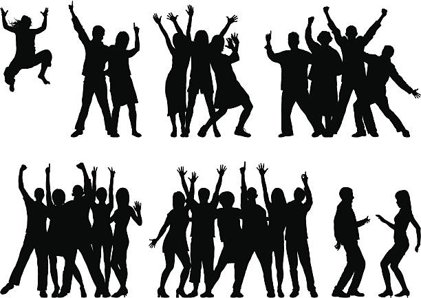 группы (23 движимые и завершить человек) - cheering silhouette people crowd stock illustrations