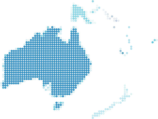 Oceania dotted blue Vector illustration of dotted blue map of Oceania. new zealand australia cartography western australia stock illustrations