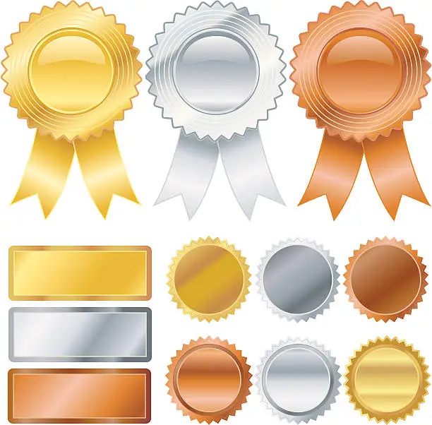 Vector illustration of Gold, Silver, Bronze Medallions