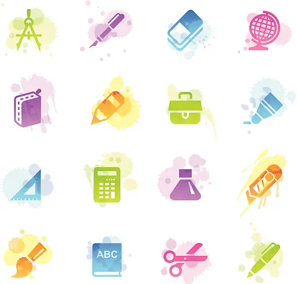 Vector illustration of Stains Icons - School Supplies