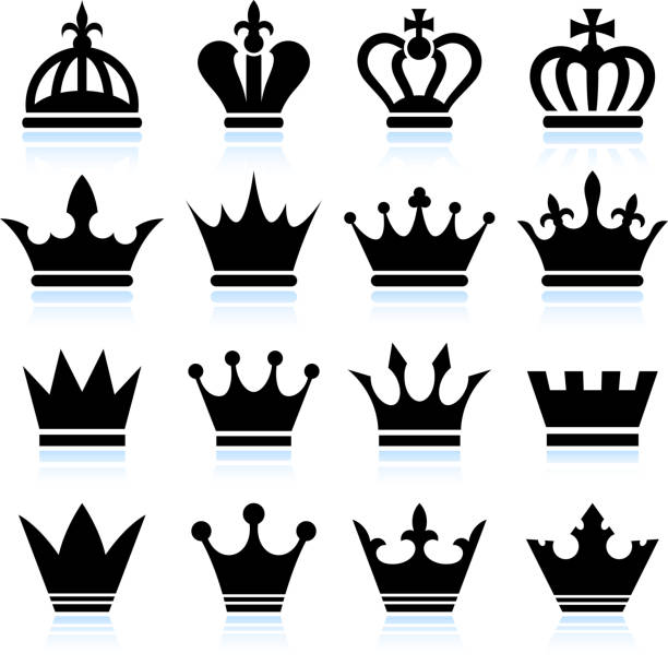 ilustrações, clipart, desenhos animados e ícones de simples coroas preto e branco royalty free vector conjunto de ícones - peerage title