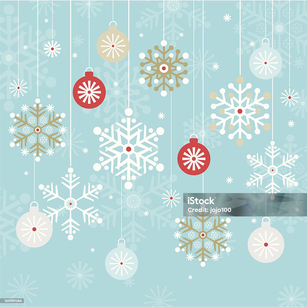 Vintage suspendue fond de flocons de neige et de décorations de Noël basiques - clipart vectoriel de Boule de Noël libre de droits