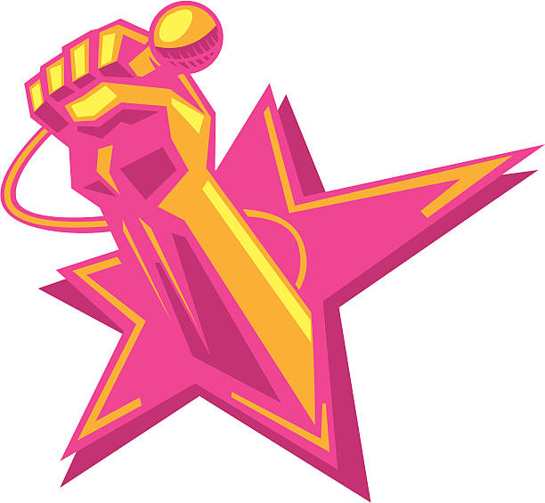 karaoke super star fist holding a microphone coming out of a star rock musician stock illustrations