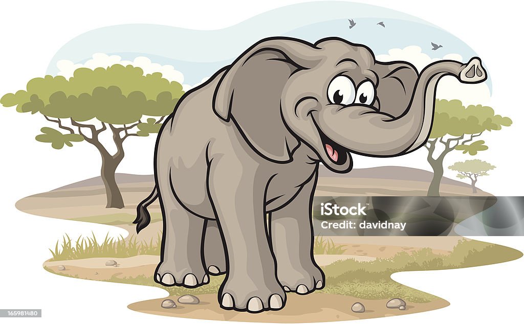 Elefante na Savannah - Vetor de Elefante royalty-free