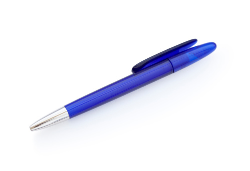 blue biro on white background, other pens in my portfolio
