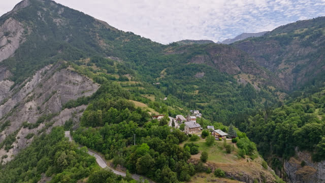 Backwards Drone Shot of Eglise Saint-Ferréol on Alpe d'Huez