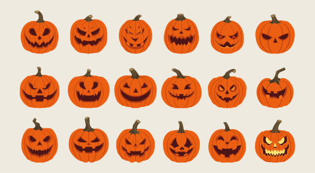 Traditional Pumpkin Carving Set for Halloween Decoration vector art illustration