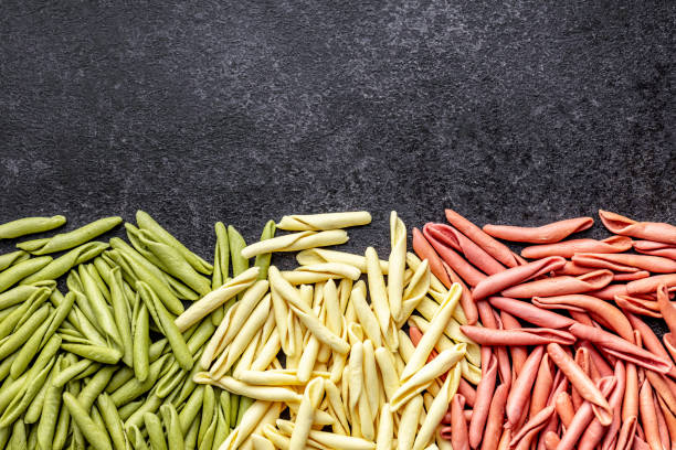 Fusilli pugliesi. Italian tricolor twisted pasta.