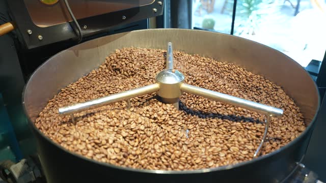 coffee beans roasted in a coffee roaster