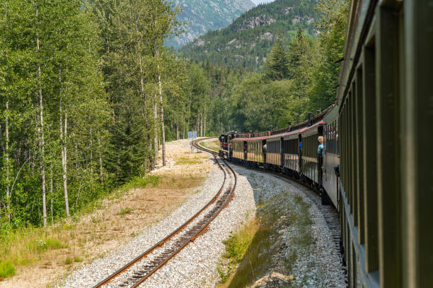 istock White Pass Summit excursion tour train in the mountains, Alaska, USA. 1659860365