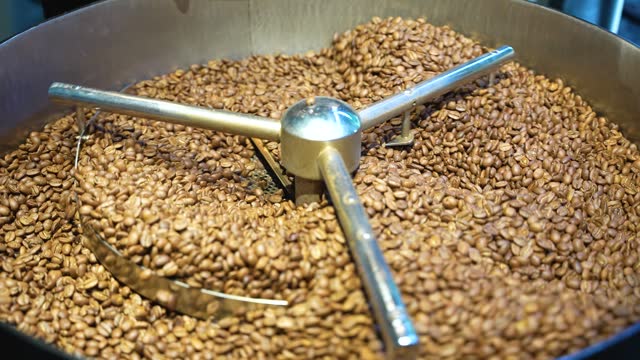 coffee beans roasted in a coffee roaster