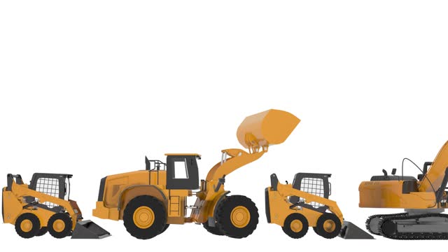 heavy construction machinery, wheeled and tracked excavator, wheeled mini excavator, abstraction, 3d render