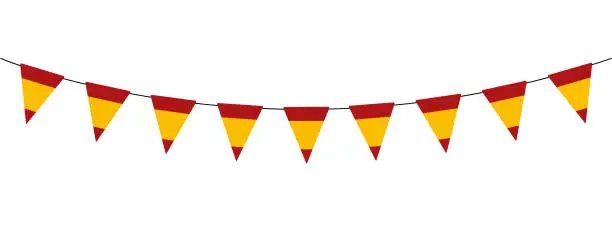 Vector illustration of Spain bunting garland, string of red and yellow pennants, vector decorative element, Spanish National Day, Fiesta Nacional de Espana