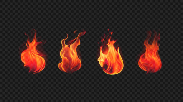 illustrations, cliparts, dessins animés et icônes de ensemble de boules de feu réalistes isolées sur fond transparent. - flamme