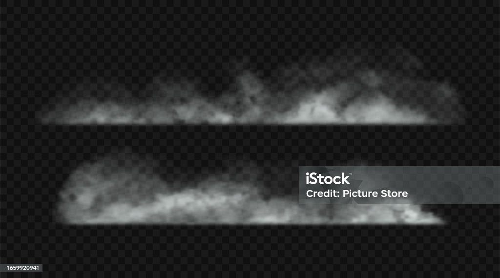 Realistic fog or smoke on floor. Vector design elements. White colored smog clouds isolated on transparent backdrop Smoke stock vector Realistic fog or smoke on floor. Vector design elements. White colored smog clouds isolated on transparent backdrop Smoke stock vector