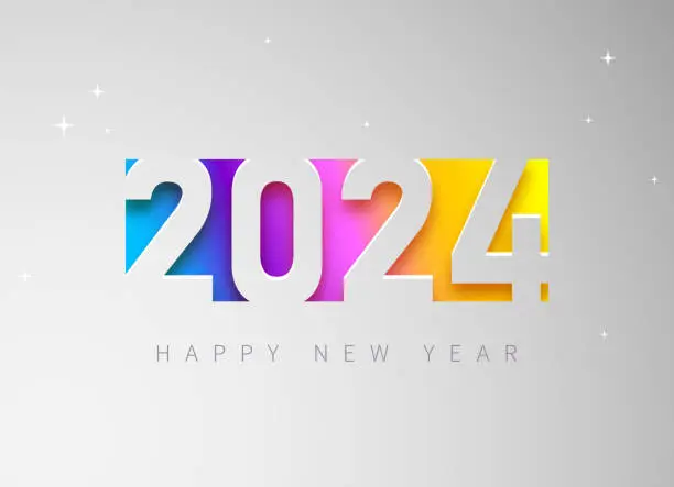 Vector illustration of Happy new year 2024 vector illustration. Colorful design, trendy style, 2024 calendar