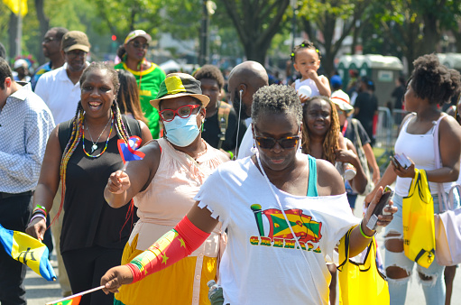 Revelers dance in the annual West Indian Day parade on September 4, 2023 in the Brooklyn Borough of New York City.
