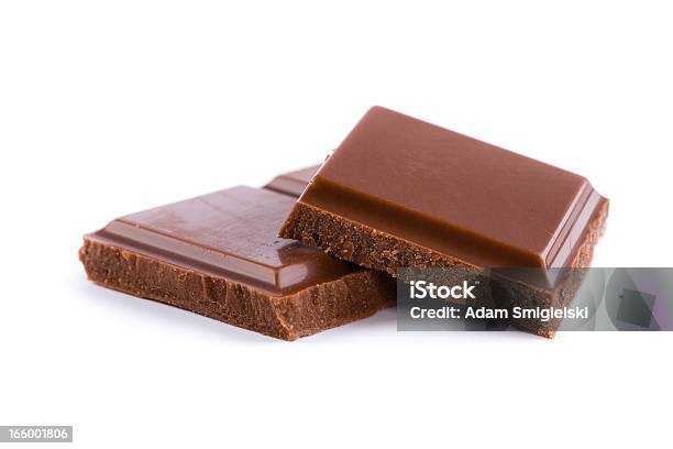 Chocolate Pieces Isolated On White Stock Photo - Download Image Now - Chocolate, Chocolate Bar, Square Shape