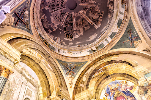 Sorrento, Italy - July 27, 2023: Details of the frescos and dome of the Sedil Dominova sedile di Sorrento in Sorrento