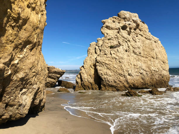 Giant rock formations - El Matador State Beach, California stock photo