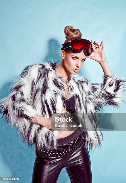 Fashion Woman Winter Portrait Stock Photo - Download Image Now - Bikini, Fashion, Skiing