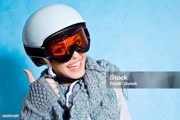 Happy Skier With Thumb Up Stock Photo - Download Image Now - Crash Helmet, One Person, Front View
