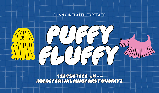 Retro Inflated Font. Funny Typeset in Y2k Graffiti Style. Vector Bubble Gum Alphabet. Cute Letters Kids Book Cartoon Aesthetic.