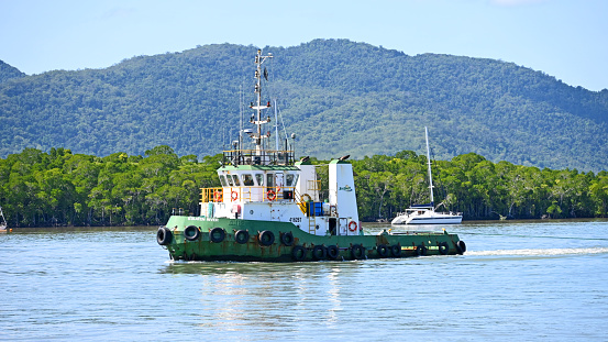 Cairns, Queensland Australia – August 31 2023, Tugboat in Cairns harbour