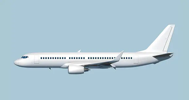 Side of modern mid-sized passenger airplane (3D rendering).