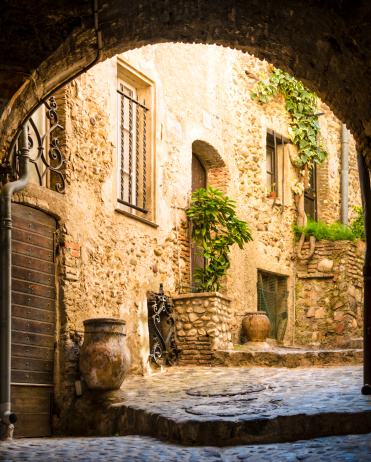 Courtyard in old part of Cagnes-sur-Mer, France.