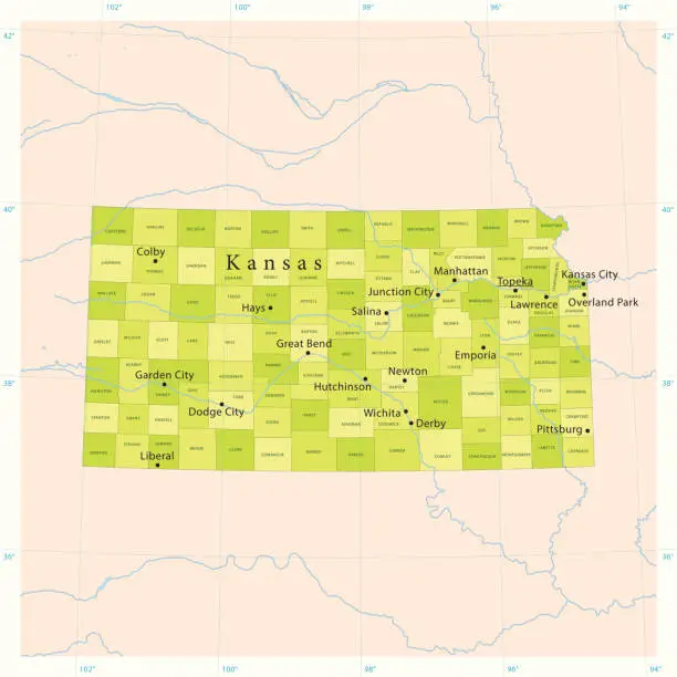 Vector illustration of Kansas Vector Map