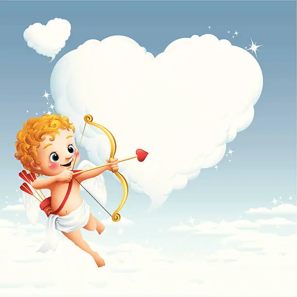 Vector illustration of Cupid - Heart Cloud