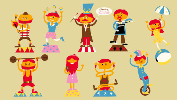 ilustrações de stock, clip art, desenhos animados e ícones de circo caracteres - bicycle playing cards