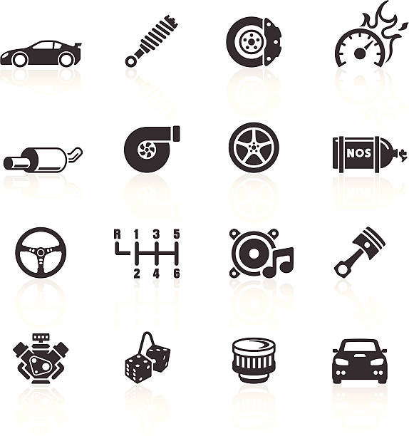 auto parts & performance symbole - alufelge stock-grafiken, -clipart, -cartoons und -symbole