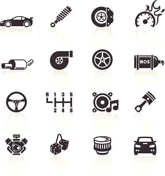 illustrazioni stock, clip art, cartoni animati e icone di tendenza di icone di parti di auto & prestazioni - white background car vehicle part brake