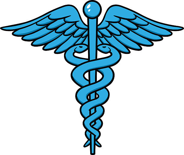 A blue and black caduceus symbol on white Caduceus cartoon of caduceus medical symbol stock illustrations