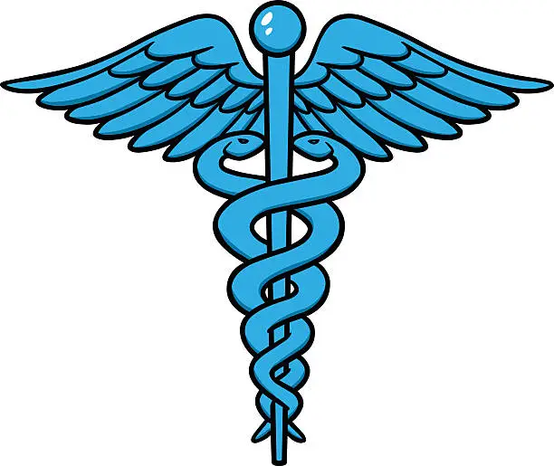 Vector illustration of A blue and black caduceus symbol on white