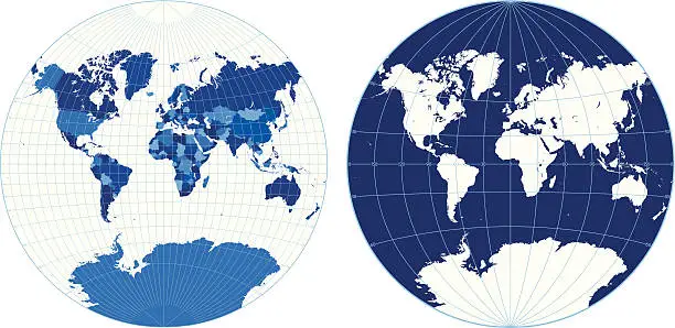 Vector illustration of World map with graticules (Van Der Grinten projection)