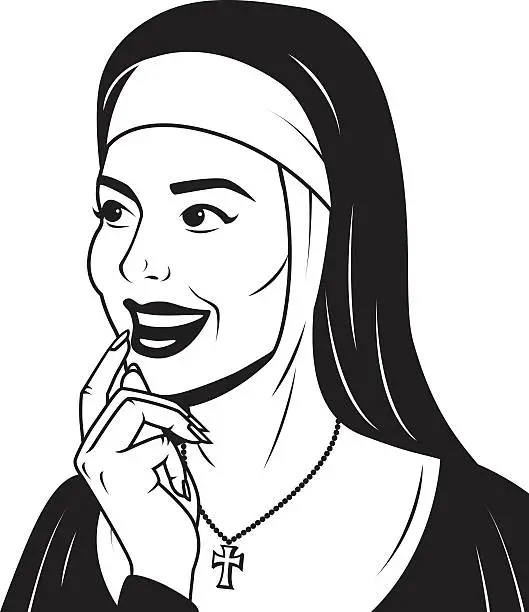 Vector illustration of Retro Thoughtful Nun