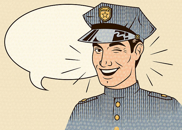 An vintage styled policeman giving a sly wink to the viewer. 