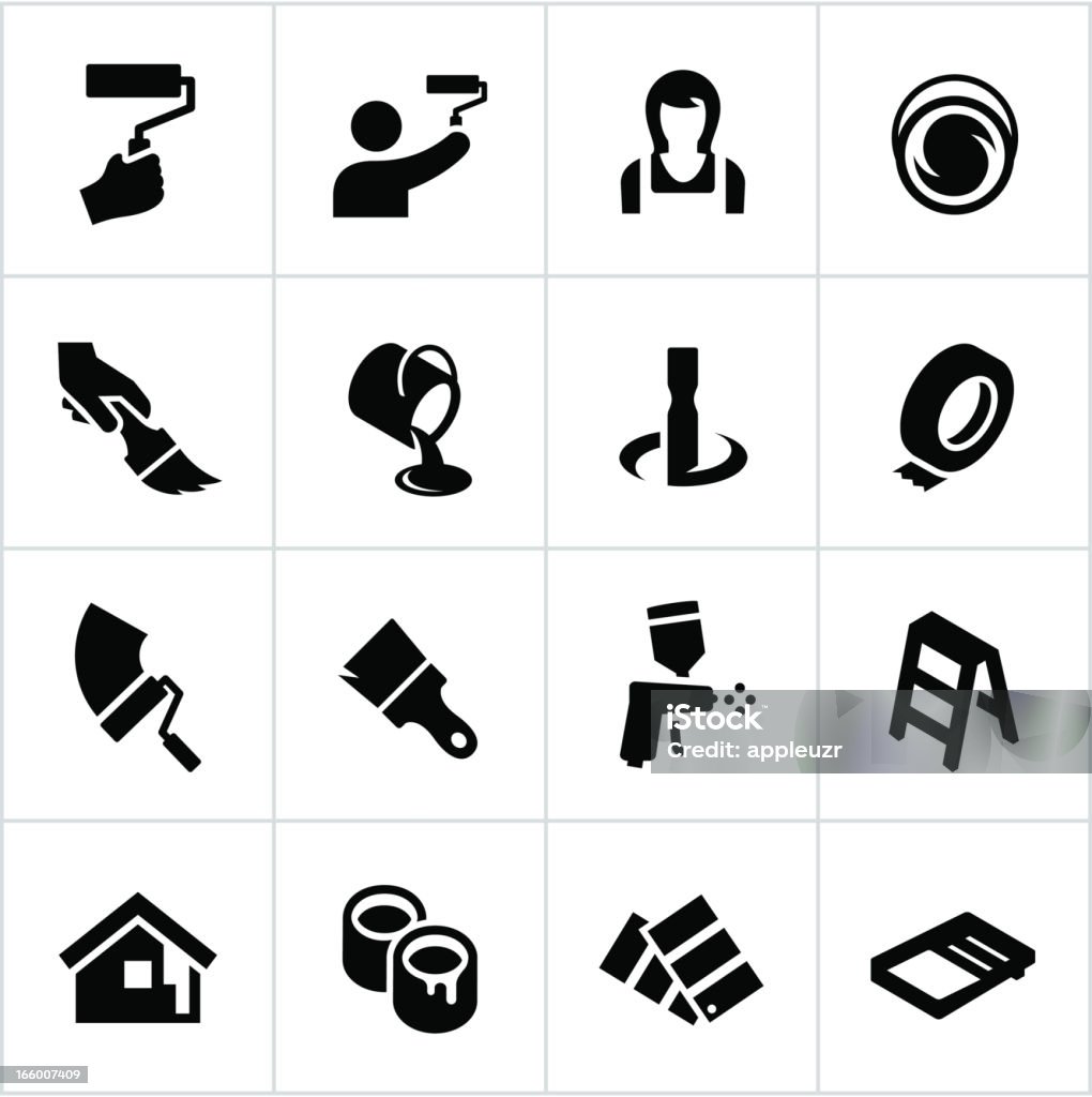 Black Painting Icons Residential/home painting icons. All white strokes are cut from the icons and merged allowing the background to show through. Icon Symbol stock vector