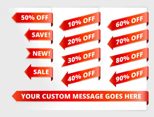 Vector illustration of Custom Sale Tag Sign Ribbon Rag