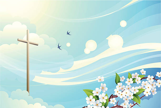 небо и крест - easter praying cross cross shape stock illustrations