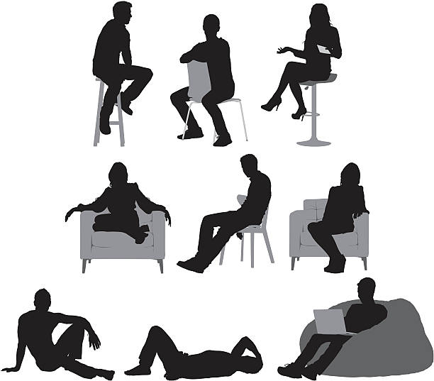 multiple images of people sitting - cut out illüstrasyonlar stock illustrations