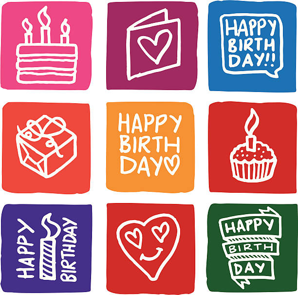 Birthday Icons block icon set vector art illustration