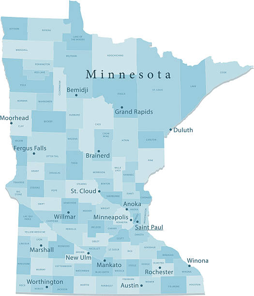 minnesota wektor mapa regionów puste - anoka stock illustrations