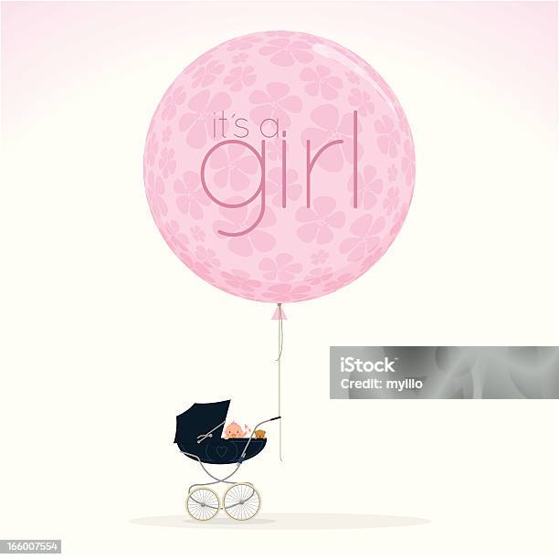 Новорожденный Pram Коляска Itisagirl Babyshower Милый Розовый Вектор Иллюстрация — стоковая векторная графика и другие изображения на тему It's A Girl - английское словосочетание