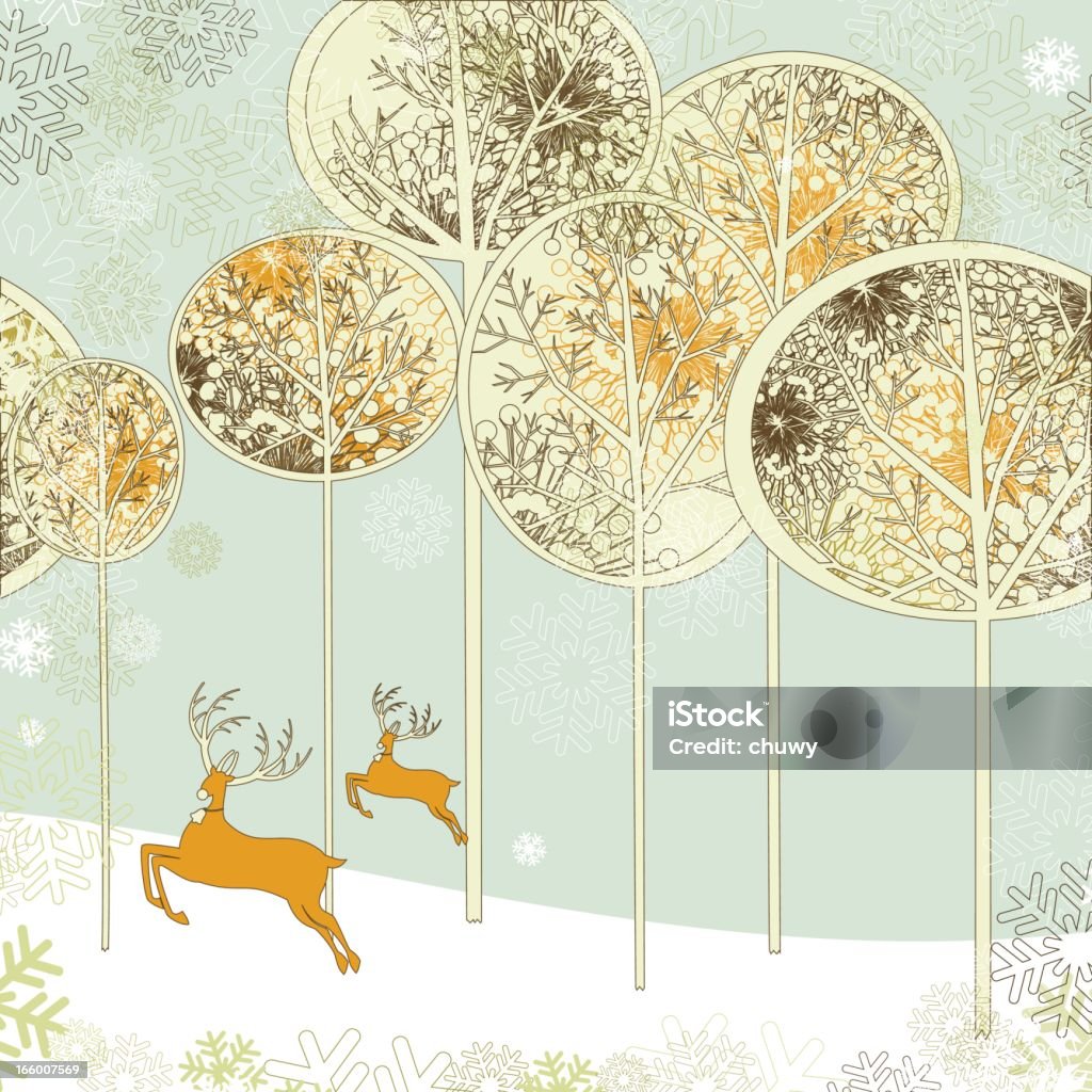 Zimowy krajobraz i reindeers - Grafika wektorowa royalty-free (Jesień)