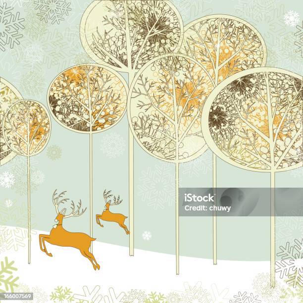 Zimowy Krajobraz I Reindeers - Stockowe grafiki wektorowe i więcej obrazów Jesień - Jesień, Zima, Bez ludzi