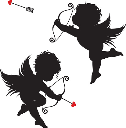 Cupid in two positions firing his arrow on Valentines day